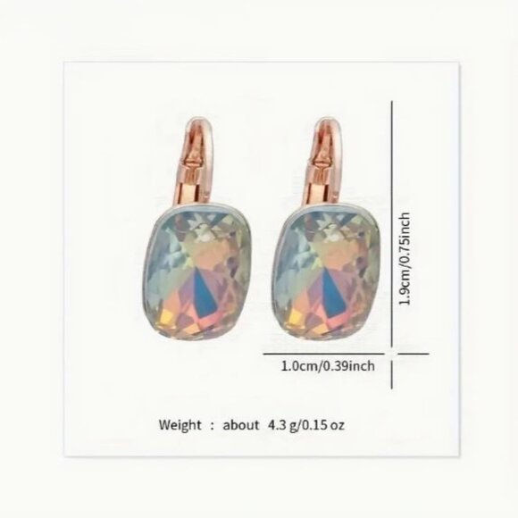 NEW Luxe 18K Gold Plated Iridescent Blue Faceted Floating Crystal Drop Earrings - Picture 3 of 3